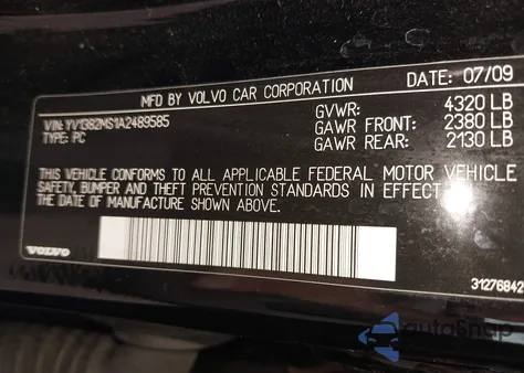 2010 Volvo S40 2.4I из США, поврежденный, VIN YV1382MS1A2489585